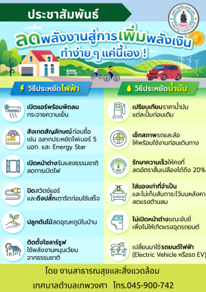 ประชาสัมพันธ์  เรื่อง การส่งเสริมการอนุรักษ์พลังงาน การประหยัดไฟฟ้า และน้ำมันเชื้อเพลิง